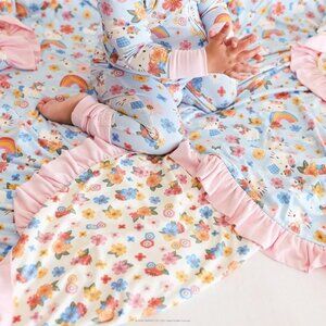 Posh Peanut Springtime Blue Hello Kitty Ruffled Luxe Patoo 60"x60" - LAST ONE!